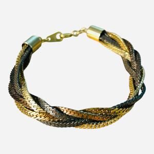 Vintage Tri-Color Braided Herringbone Chain Bracelet